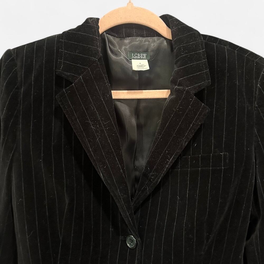 Y2K J.Crew Black Pinstripe Velvet Blazer Dark Academia Office Siren Size 8 - Picture 7 of 11
